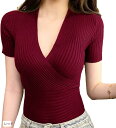 ニット レディース セクシー 半袖(レッド, Free Size)