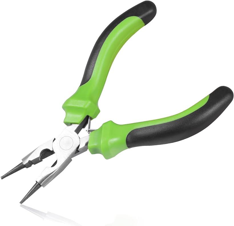 細い 刃部付 ミニ丸ペンチ 先細 切断可能 丸やっとこ 130mm(グリーン＆ブラック, 5)