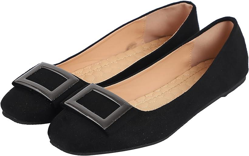 ベルベット フラットパンプス ぺたんこ レディース (ブラック, 26.0 cm)