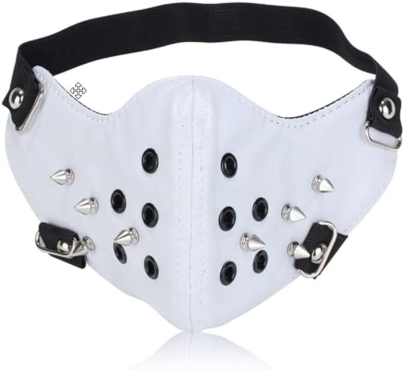 ハーフ フェイス マスク 機関車 ヘビメタ パンク コスプレ スタッズ付き トゲトゲ ハロウィン ホワイト..