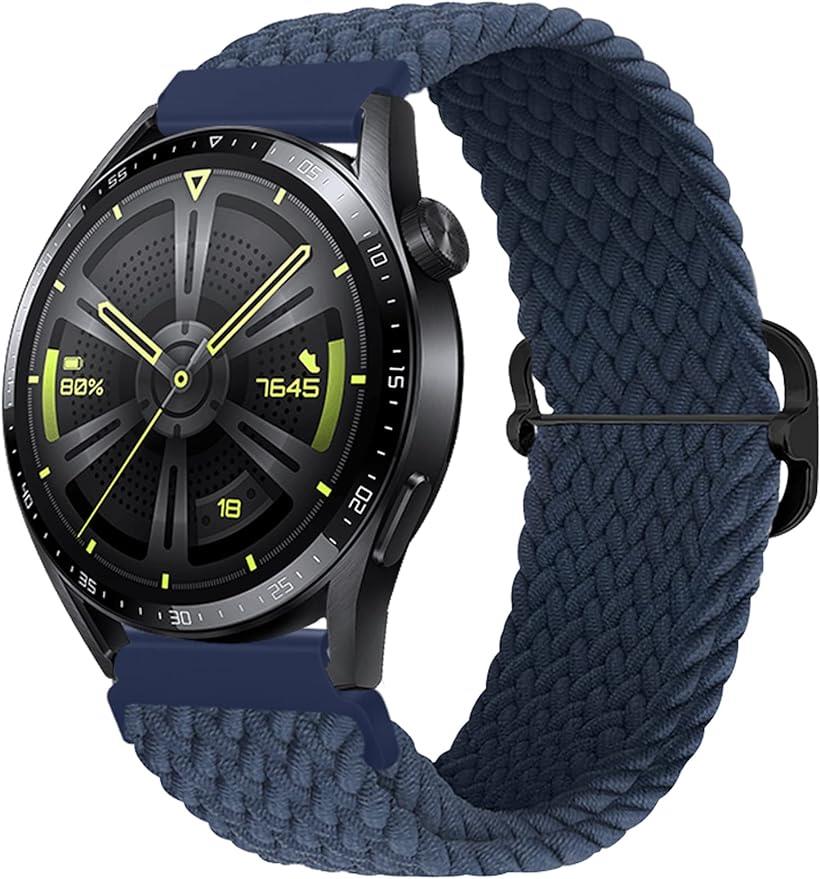 腕時計ベルト 調整可能 スライド ストッパー ナイロン 編み 弾力性 時計バンド 替え( ダークブルー, 22MM)