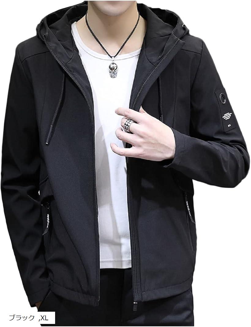 上着 メンズ ジップパーカー羽織もの (ブラック, XL)