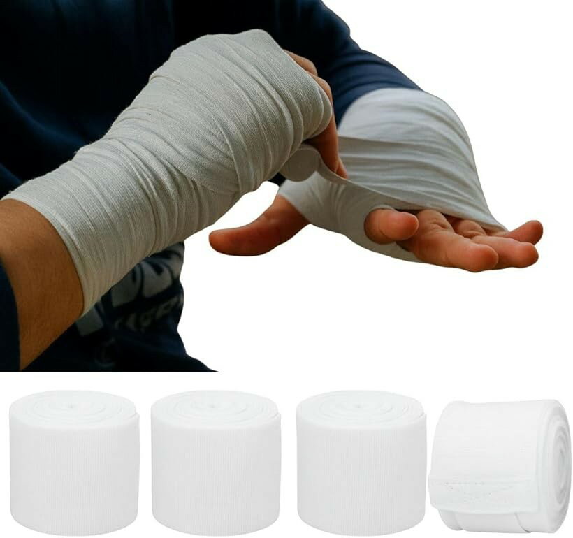 ボクシング バンテージ 4個セット 伸縮性 5m 手首固定 拳保護 キックボクシング ムエタイ 総合格闘技 ボクササイズ (ホワイト)