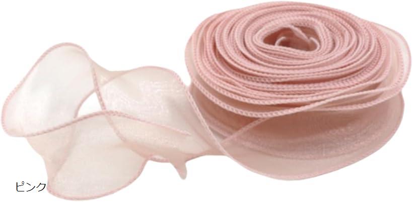 オーガンジーリボン 幅4cm 長さ約9m 透け感 手芸 ラッピング 結婚式(ピンク)