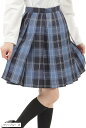 プリーツスカート チェック柄 丈48cm 膝上 スクールスカート 制服 女子高生 e244(マリンブルー, S)