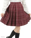 プリーツスカート チェック柄 丈48cm 膝上 スクールスカート 制服 女子高生 e244(エンジ, L)