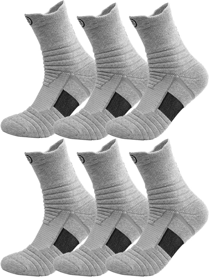 靴下 メンズ スポーツソックス 速乾 防臭 くるぶし 登山 ビジネスランニング 衝撃吸(ロングソックス　6足　グレー, Free Size)