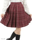 プリーツスカート チェック柄 丈48cm 膝上 スクールスカート 制服 女子高生 e244(エンジ, M)