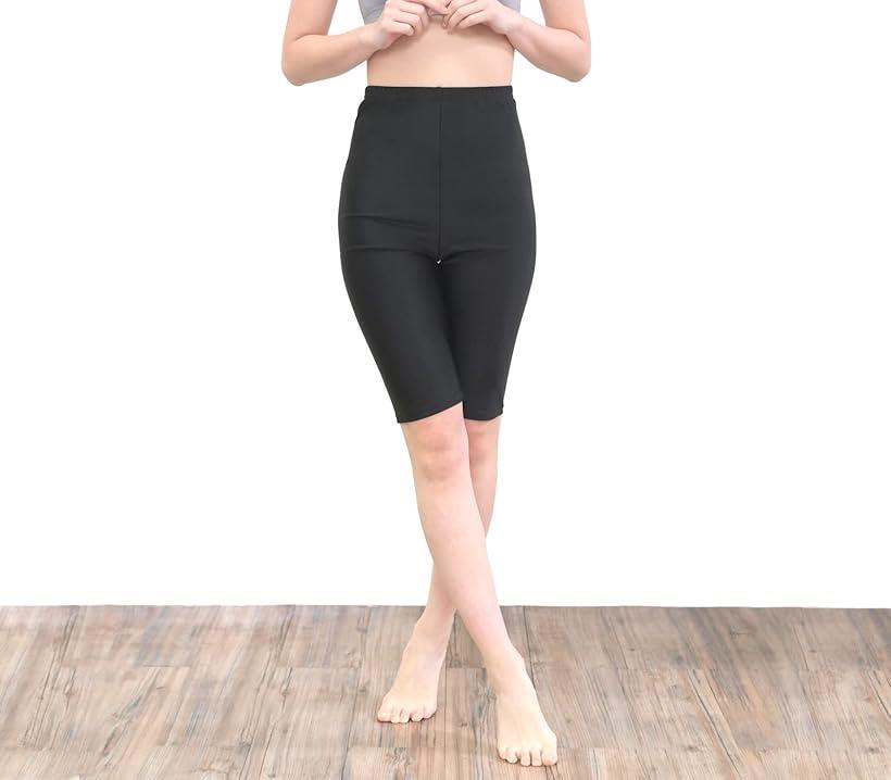 Smile LaLa レディース 女性 パンツ レギンス スパッツ 2Way (ブラック5分丈2枚, L-XL)