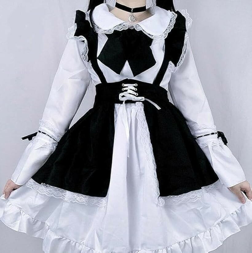 イベント メイド服 ゴスロリ 女装 コスプレ 衣装 ロリータ ウェイトレス パーティー 撮影会 (ブラック, L)