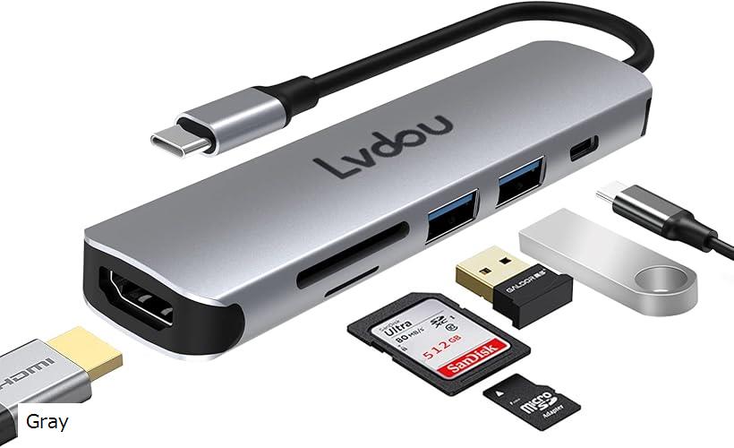 USB C nu A_v^ 6-in-1 }`|[g Type-C 85W PD[d 4K HDMI Micro SD / SDJ[h[_[ USB-C A_v^( Gray)