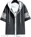 ブランクブラン パーカー 半袖 ジップアップ フード付き メンズ(ダークグレー, 2XL)