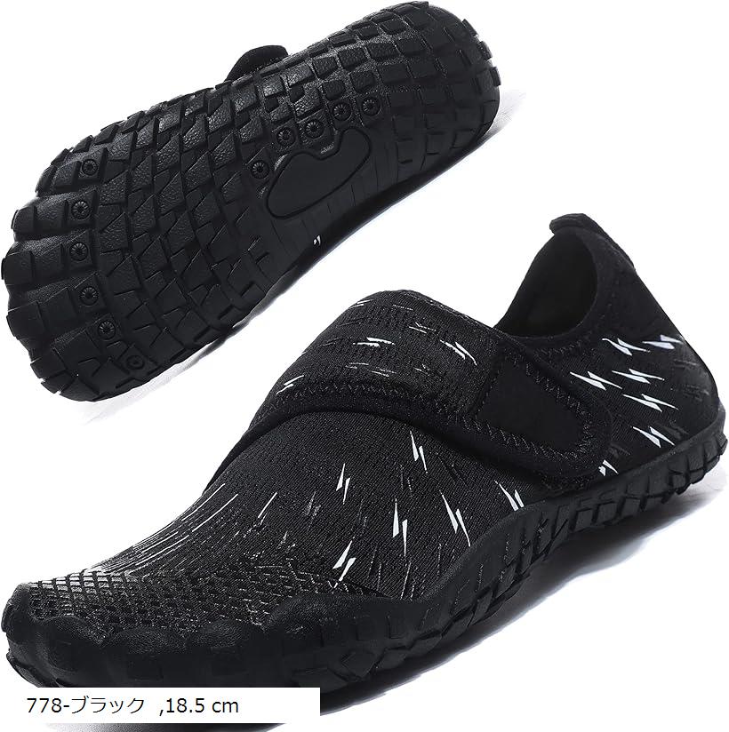 キッズ用 ウォーターシューズ ビーチサンダル 海 マリンスポーツ (778-ブラック, 18.5 cm)