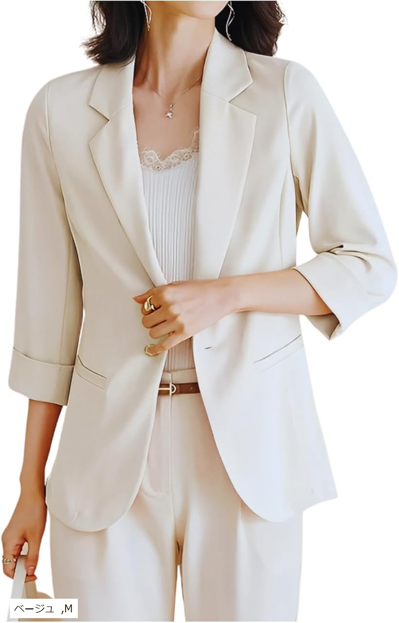 ジャケット 春 きれいめ パステルカラー スプリング アウター フォーマル 裏地付き レディース (ベージュ, M)