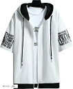 ブランクブラン パーカー 半袖 ジップアップ フード付き メンズ(ホワイト, 2XL)