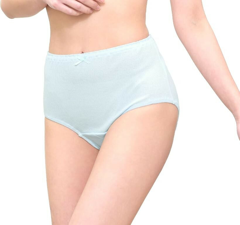 Smile LaLa レディース 女性 ショーツ パンツ コットン リブ ゆったり 無地 深履き シンプル (サックス, M)