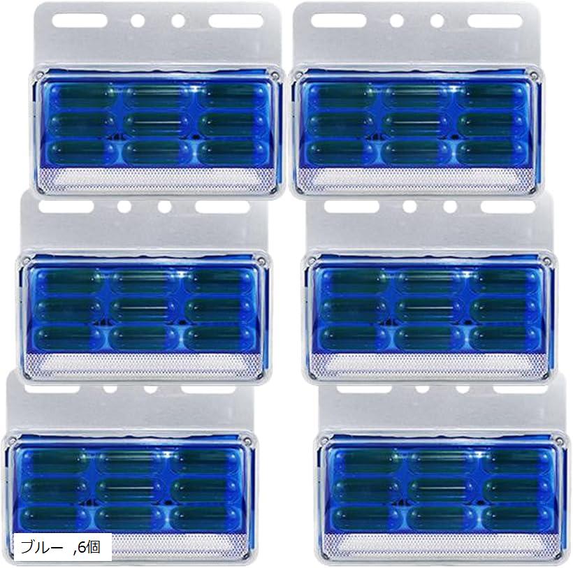 サイドマーカー LED 角型 ダウンライト付 マーカーランプ COBチップ 49発光点 トラックマーカー 路肩灯 6個 ブルー (ブルー, 6個)