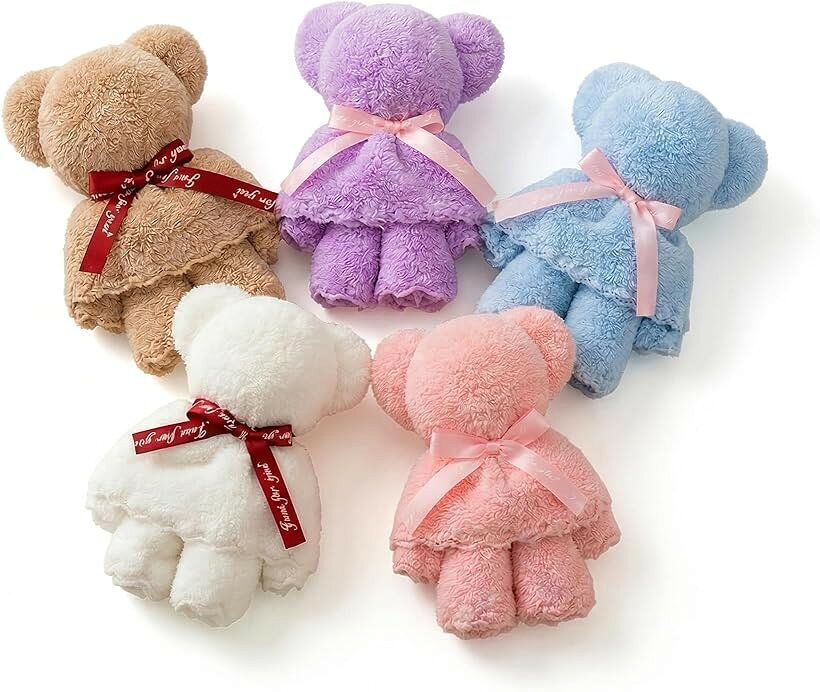 プチギフト かわいい タオル ハンカチ プレゼント景品 結婚式 ホワイトデー お返しタオルギフト くま 個包装 5色x1セット・ギフトバッグ無し (5色x1セット・ギフトバッグ無し, 5色x2セット　計10個)