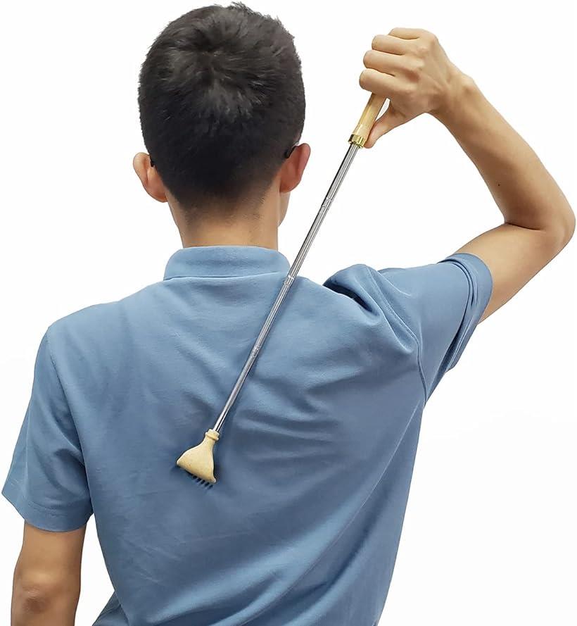 孫の手まごのておしゃれ伸縮17.5-50cm Back scratcher 竹製 ポータブル背面スクラッチ( ホワイト)