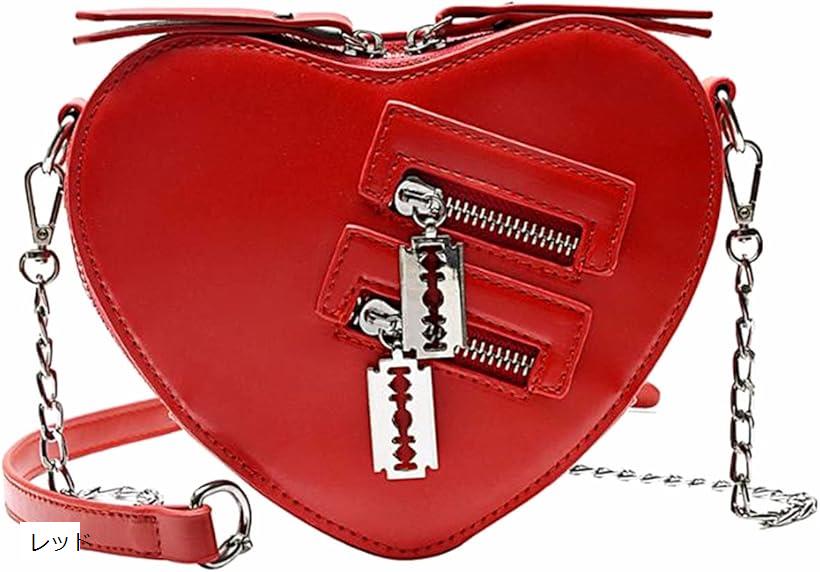 ショルダー バッグ レディース 斜めがけ 小さめ ゴスロリ パンク ロック ハート型 レッド (レッド, S)