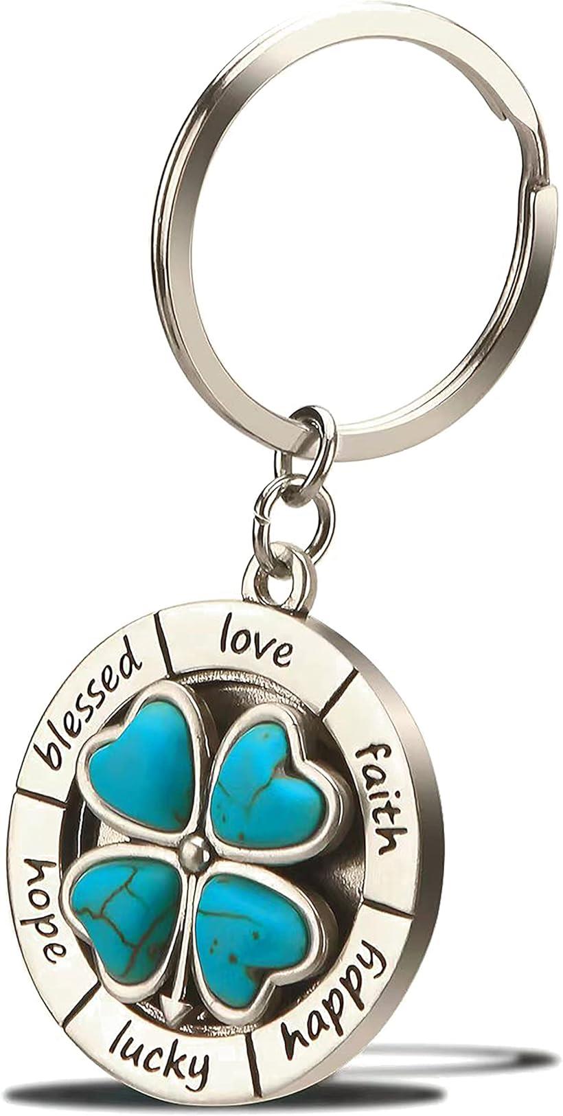 ハンドスピナー 四つ葉のクローバー キーホルダー フィジェットスピナー 幸運のお守り 贈り物 (グレー)