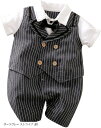 ベビー服 ベビーフォーマル 男の子 半袖 ロンパース ダークグレー ストライプ 80cm(ダークグレー ストライプ, 80)
