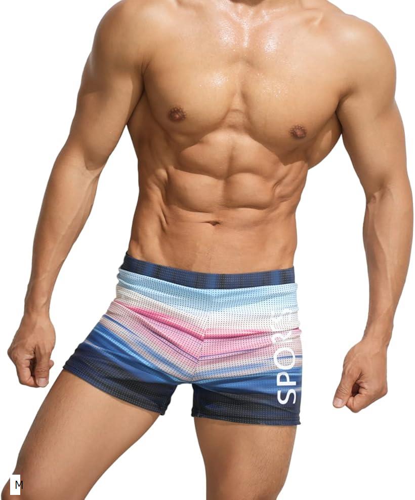 水着 ローライズ サーフパンツ ボクサー ボックス 海パン ショート 水泳 腰パン 股間パット付 メンズ M (青、ピンク、白, M)