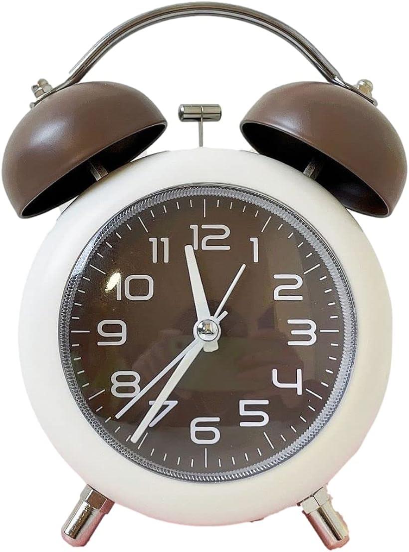 大音量 目覚まし時計 アナログ めざまし時計 ツインベル 連続秒針 おしゃれ 卓上時計 静音 置き時計( ブラウン)