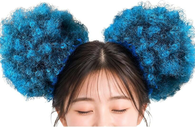 アフロ風 お団子ウィッグ応援グッズ ツインお団子 チア コスプレ (ブルー, 2個)