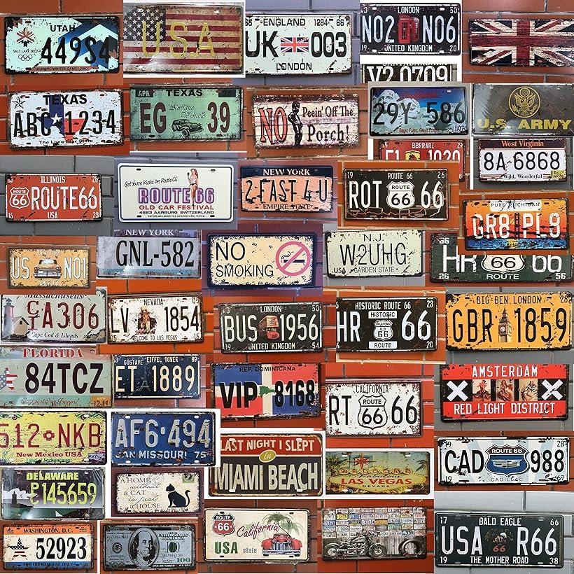 ナンバープレート アンティーク ブリキ レトロプレート ヴィンテージ 調 カリフォルニア州 安全運転 w4yai(55.カリフォルニア州 安全運転)