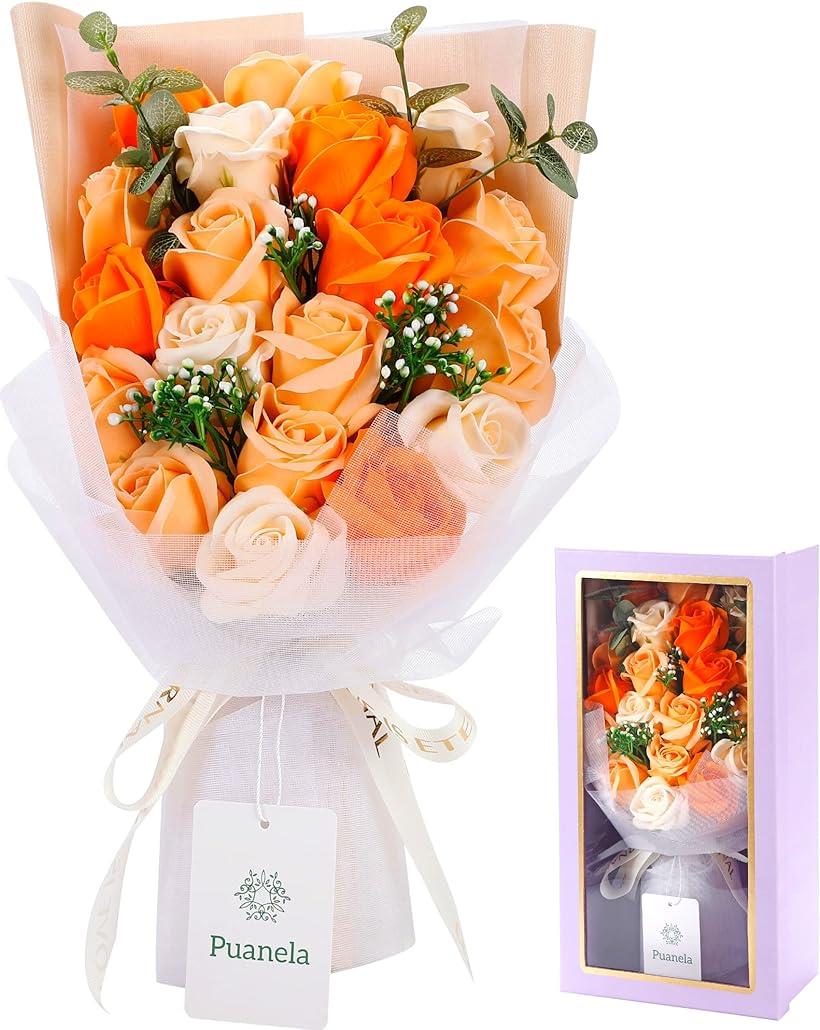 フラワーデザイナー監修 ソープフラワー 花束 誕生日 プレゼント 女性 ギフト 人気 母の日 退職 敬老の日 お祝い 造花 バラ オレンジ (オレンジ)