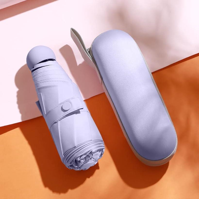 軽量 コンパクト UVカット 日傘 折りたたみ傘 ユニセックス 晴雨兼用 収納ケース付き(ライトパープル, フリーサイズ)