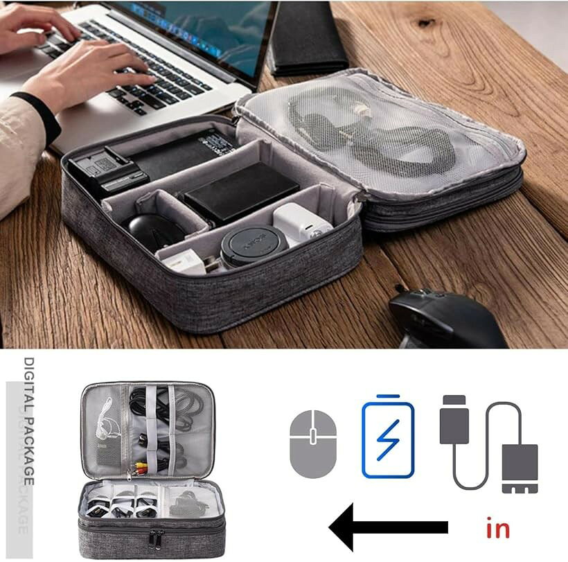 ガジェットポーチ 大容量 防水 電源 収納 パソコン 周辺機器 3層 充電器 ケーブル PC バッグ 旅行 軽量 (レッド, 約28x21x9cm) horiku-10337191 ホリック サンプル画像3