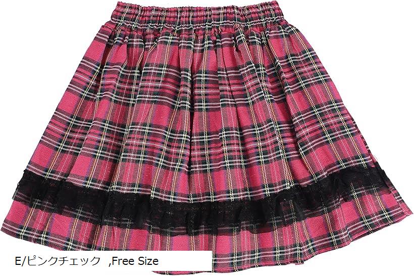 フリフリ ウエストゴム スカート フリーサイズ E/ピンクチェック (E/ピンクチェック, Free Size)