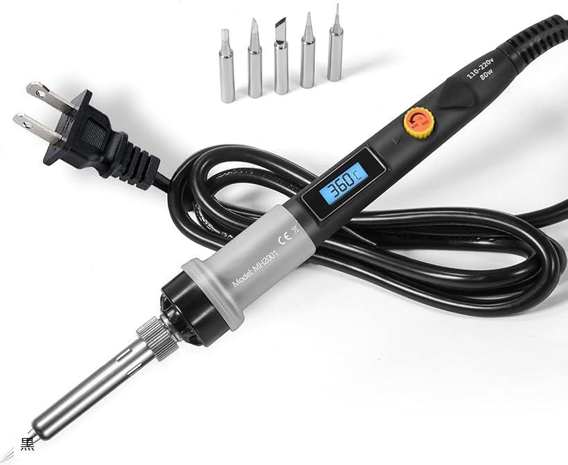 【楽天ランキング1位入賞】はんだごてセット 80W 温度調節可 LEDデジタル 200℃-450℃オン/オフスイッチ付き 精密(黒)