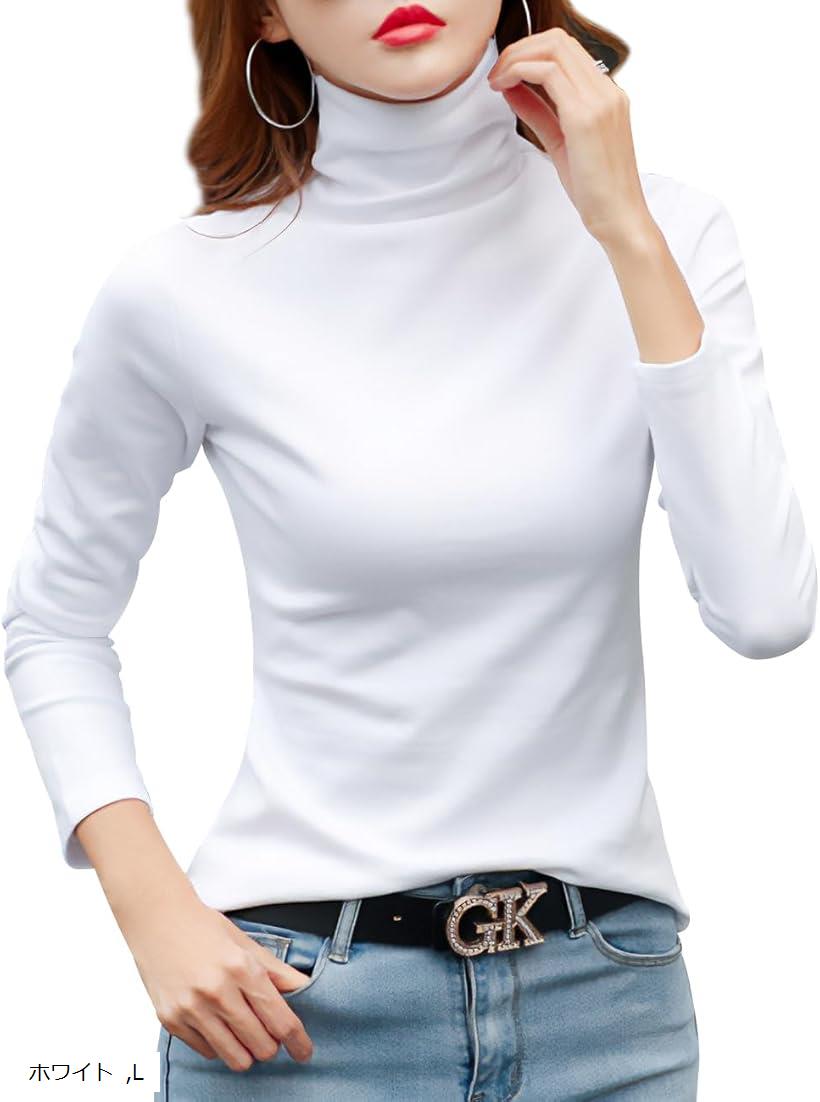 Other - タートルネック カットソー 長袖 レディース ハイネック トップス ロング Tシャツ L ホワイト (ホワイト, L)
