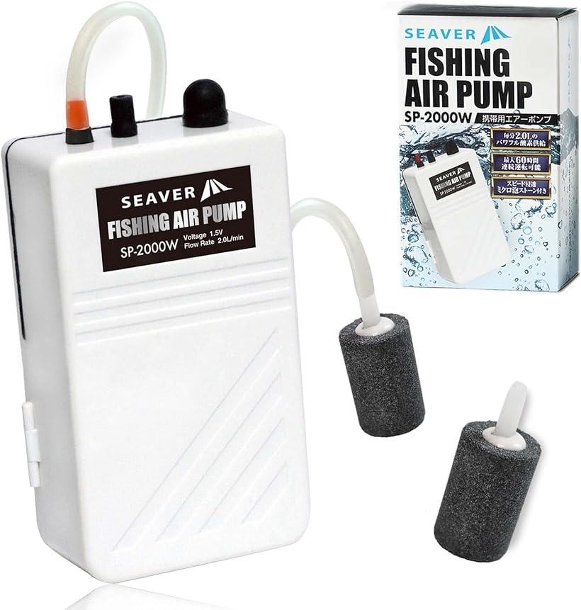 長時間ミクロ泡供給エアーポンプ 釣り 乾電池式 高耐久ストーン ノーマルタイプ ホワイト スペア付き 単一2個タイプ ブクブク SP-2000B (ホワイト ノーマルタイプ)