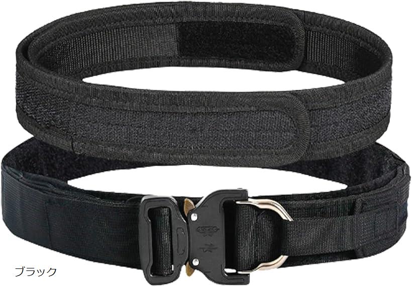 タクティカルベルト サバゲーベルト ダブルベルト式 PALSウェビング モールシステム ブラック (ブラック)