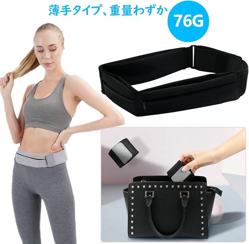ランニングポーチ スマホポーチ 3ポケット 76g伸縮素材 ペットボトル収納可能 メンズ レディース ジョギング マラソン(ブルー, L)