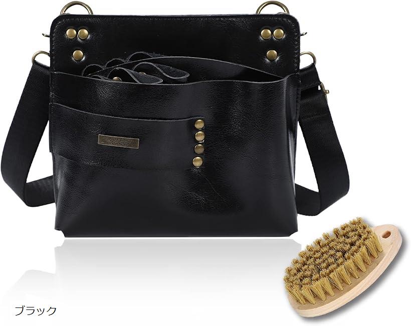 シザーケース ブラシ付 ハサミ7丁 スクエア型 美容師 ブラック (ブラック)