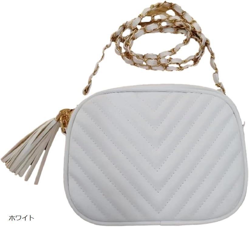 ショルダー バッグ 斜め掛け ミニ メッセンジャー スマホ ポーチ 財布 チェーン タッセル(ホワイト)