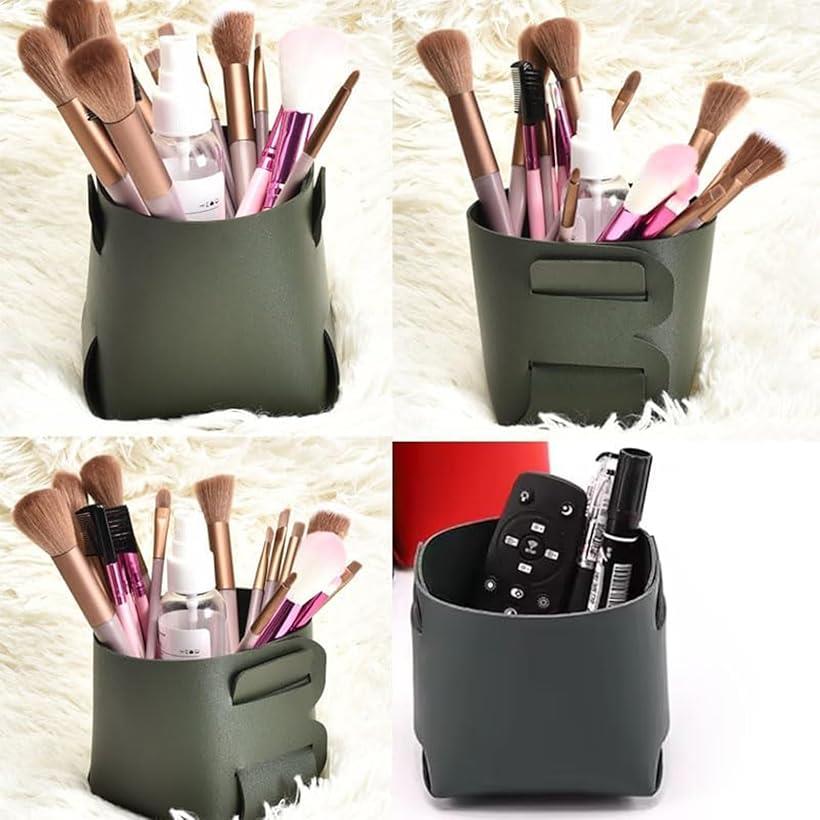 ペンスタンド ペン立て 折りたたみ式 小物入れ 小物収納 収納ケース PUレザー おしゃれ 北欧 アクセサリー 机上用品 文具収納 オフェス用品 大容量 高級 日用雑貨 おしゃれ4個セット (ネイビー, 11.5x10x9.5cm) [3]