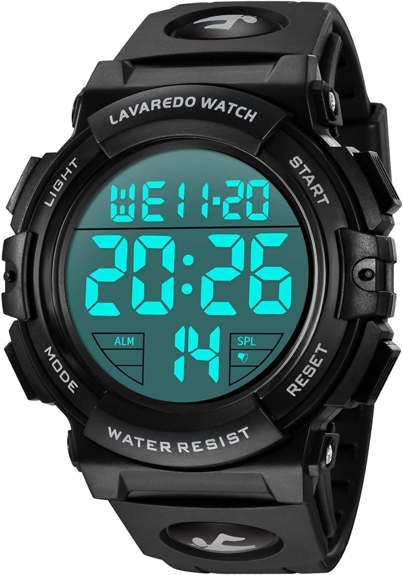 腕時計 メンズ デジタル 50メートル防水 日付 曜日 アラーム LED表示 多機能付き 防水腕時計 取扱説明書付き( 03-ブラック)