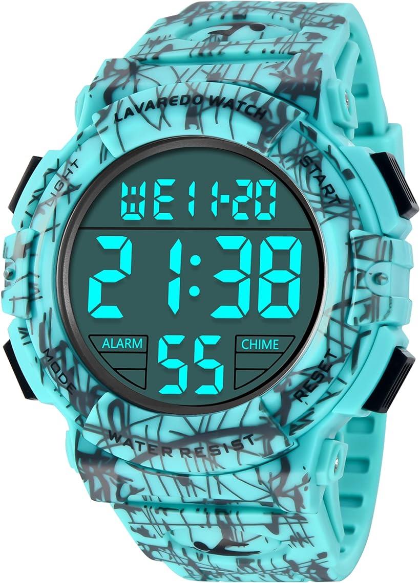腕時計 メンズ デジタル 50メートル防水 日付 曜日 アラーム LED表示 多機能付き 防水腕時計 取扱説明書付き( 06-黒と緑)