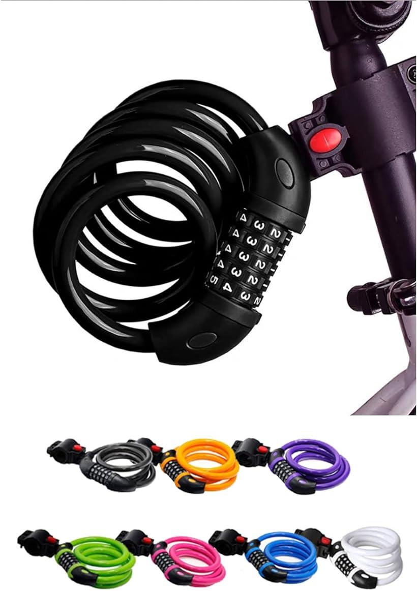 ワイヤーロック 自転車 鍵 5桁 ダイヤル式 キーチェーン ブラケット シートポスト 盗難防止(ピンク)