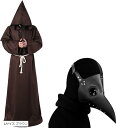 中世 修道士 コスプレ ハロウィン 僧侶 仮装 ローブ フード & ペストマスク Lサイズ ブラウン(3)