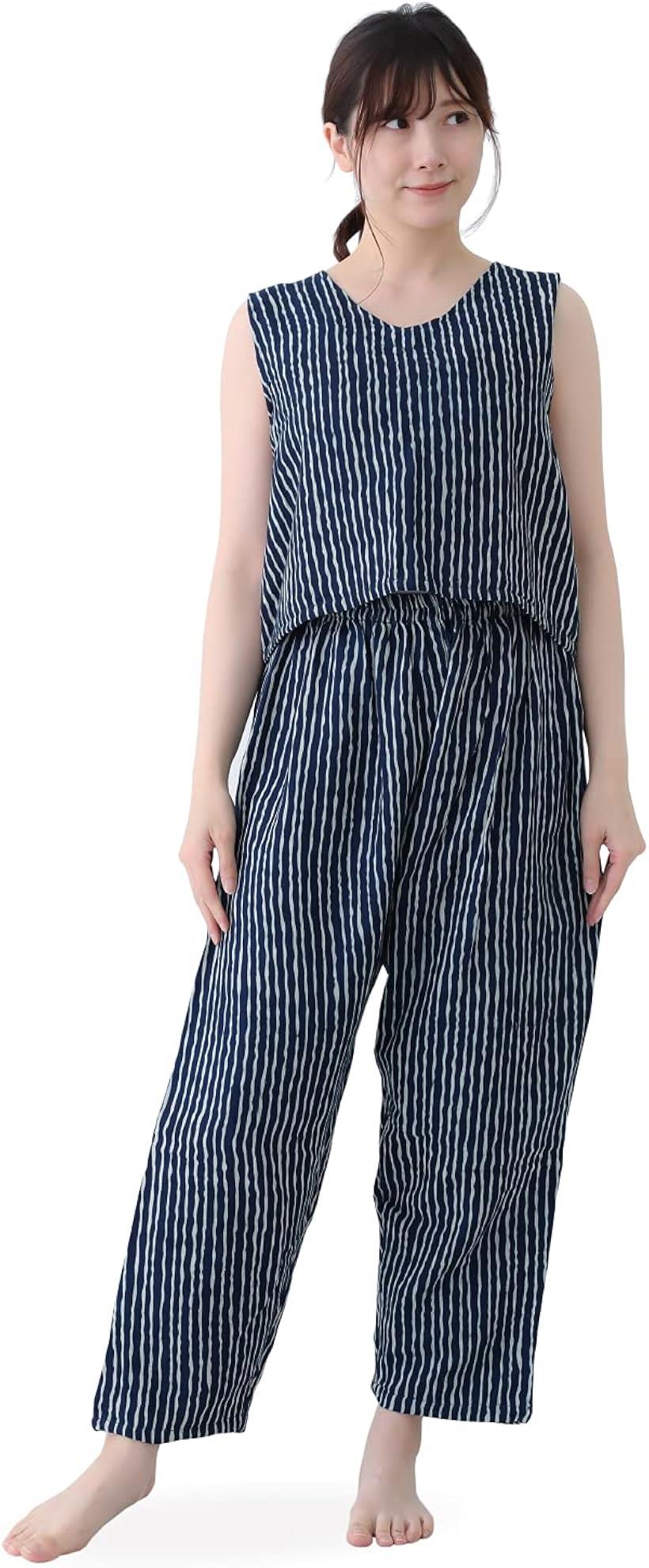 セットアップ 上下セット エスニック アジアン ナチュラル レディース ゆったり リラックス(ネイビー, L)