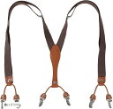 サスペンダー レザー&ゴムサスペンダー メンズ レディース Y型 2.5cm幅x最長110cm ダブルクリップ(濃いブラウン, Free Size)
