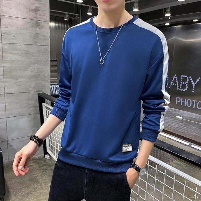 エンプティオ クルーネック カットソー ストリート系 長袖 トレーナー メンズ 丸首 ネイビー(ネイビーブルー, XL)