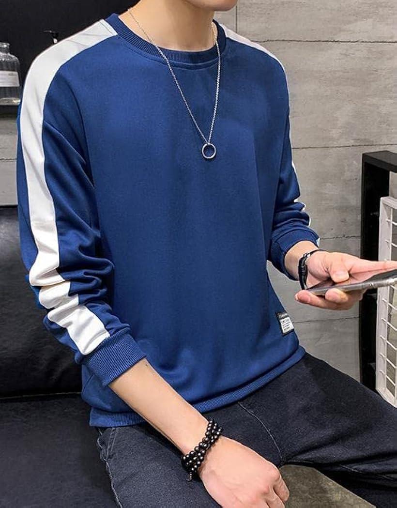 エンプティオ クルーネック カットソー ストリート系 長袖 トレーナー メンズ 丸首 ネイビー(ネイビーブルー, XL)